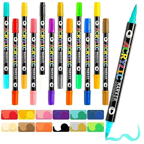 LINXIU Acrylstifte Marker Stifte für Steine Wasserfest 24 Farben Permanent Marker Stift Acrylic Paint Marker Stifte Steine Bemalen Set für Holz Leinwand von LINXIU