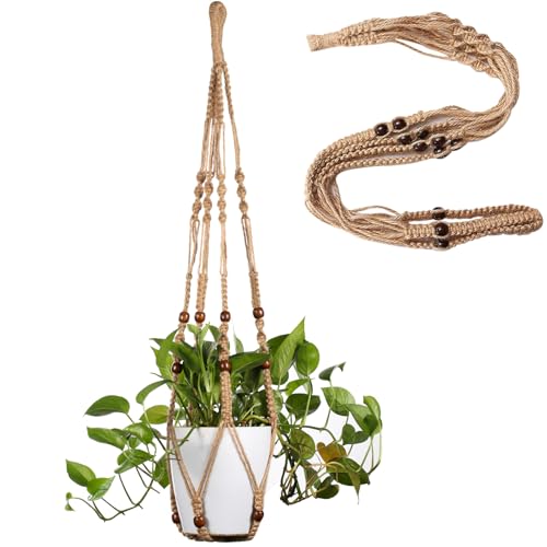 LINXIU Makramee-Pflanzenaufhänger Makramee Blumenampel Innen Blumen Ampel Balkon Wandbehang Hängeampel Pflanzen Blumentopfhalter mit Holzperlen für Heimdekoration, 89cm LINXIU Makramee-Pflanzenaufhänger Makramee Blumenampel Innen Blumen Ampel Balkon Wandbehang Hängeampel Pflanzen Blumentopfhalter mit Holzperlen für Heimdekoration, 89cm von LINXIU