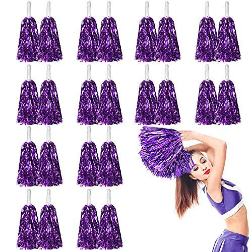 LINYAPRY 24 Stk Metallisch Cheerleading Pompons zum Kinder, Cheerleader Jubeln Pom Poms mit Schlagstockgriff, Jubelnde Truppe Handblume zum Erwachsene Mannschaft Geist Sport Spiel Tanzparty (Violett) von LINYAPRY