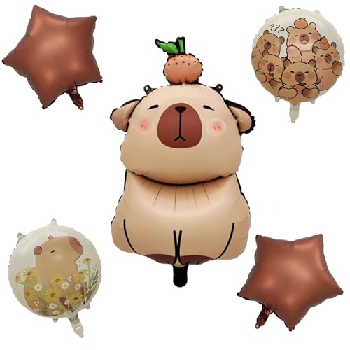 5 Stück Capybara Party Ballons, Capybara Geburtstag Luftballons Folienballons Cartoon Animal Balloon Set, Tiere Luftballon Folie für Kinder Geburtstag Party Dekoration 5 Stück Capybara Party Ballons, Capybara Geburtstag Luftballons Folienballons Cartoon Animal Balloon Set, Tiere Luftballon Folie für Kinder Geburtstag Party Dekoration von LINYIJOY