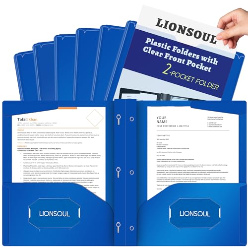 Pastellfarbene Kunststoff-Aktenordner mit Taschen und Zinken, 7 Stück, A4-Briefgröße, strapazierfähig, wasserdicht, Büroordner mit transparenter Vorderseite, für Schule, Zuhause und Büro (Hellblau) von LIONSOUL