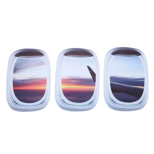 3D Flugzeug Fenster Wandtattoo Sonnenuntergang - Abnehmbare Pvc Wandaufkleber FüR Kinderzimmer, Kindergarten, BüRo (48,5x33,5 Cm) von LIOOBO