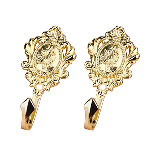 LIOOBO 1 Paar Vintage Gardinenhaken aus Zinklegierung Vorhang Raffhalter Rose Muster Vorhang Holdbacks (Gold) von LIOOBO