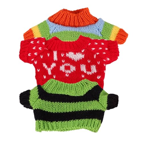 LIOOBO 3 Stück Teiliges für Plüschpuppen Kleidung Süße Bärenpullover Rot Grün Schwarz und Regenbogen für Stofftiere und Puppen Leicht zu Reinigen und Handgefertigt von LIOOBO