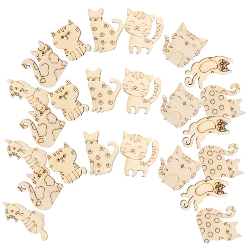 LIOOBO 50 Stück Teiliges Unbemalter Katzenförmiger Holzscheiben Stabile DIY Holzausschnitte für Malen Basteln Kreative Dekoration Naturbelassen Sicher und Langlebig für Schule und Zuhause von LIOOBO