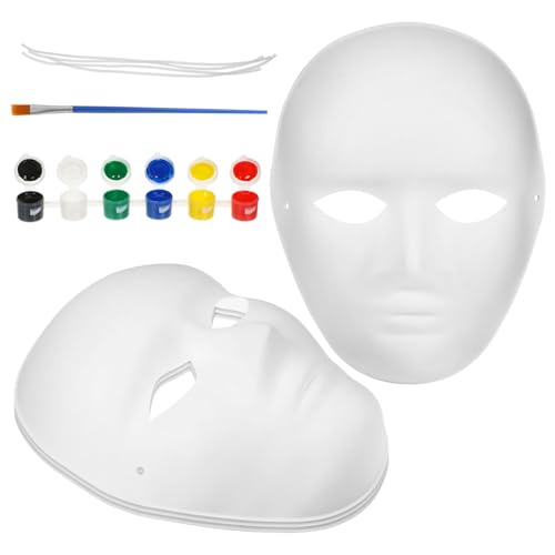 LIOOBO DIY Papiermasken Weiße Pappmaché Masken für Bemalen und Dekorieren Inklusive Farben Acrylfarbe und Pinseln Nachhaltige Stabile Gesichtsmasken für Halloween Kostümpartys und von LIOOBO