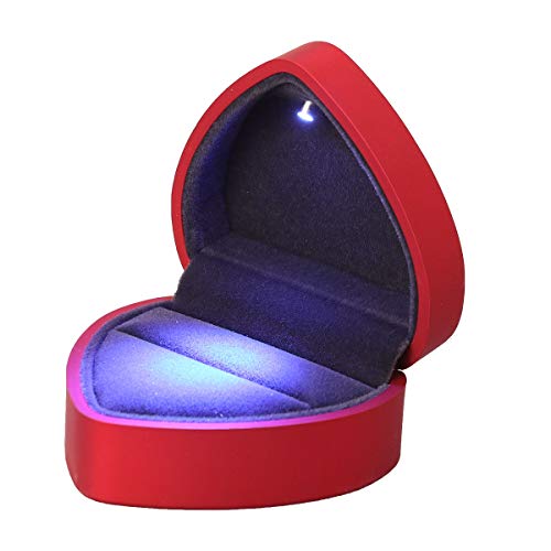 LIOOBO LED beleuchtete Ring Box Schmuckschatulle für Ring Halskette Anhänger Hochzeit Anniversay Valentines Day, Rot von LIOOBO