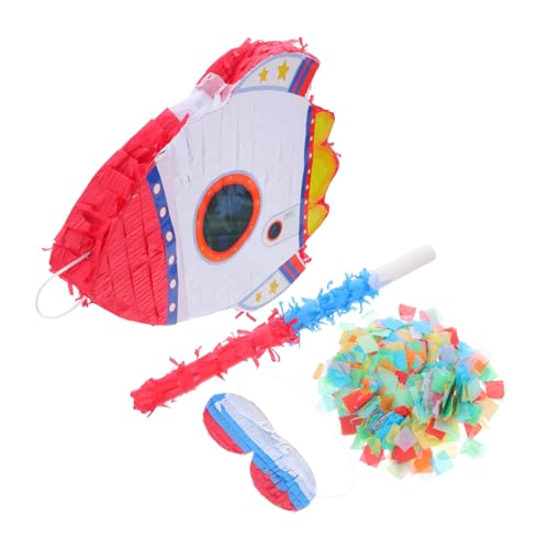 LIOOBO Rocket Pinata mit Stick und Augenbinde Weltraum Geburtstag Dekoration Interaktives Partyspiel für Inklusive Füllöffnung für Süßigkeiten und Konfetti Vielseitig für Geburtstags von LIOOBO