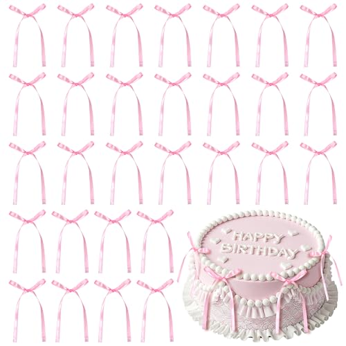 LIQWEI 30 Stück Tortendeko Rosa Schleifen, Rosa Schleifen Deko Torte Kuchendekorationen Cake Topper Mit Schleife Für Kindergeburtstag Hochzeit Party Hochzeitstag Valentinstag von LIQWEI