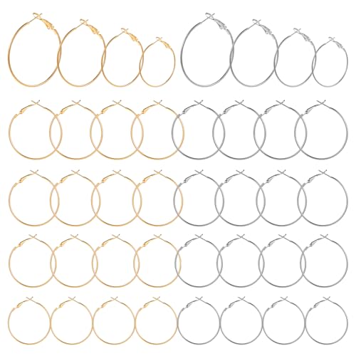 LIQWEI 32 Stück Ohrringe Selber Machen Set, Edelstahl Ohrring Rohlinge Hoop Earring Findings 20/25/30/40 mm Creolen Ohrringhaken Ohrringe Zubehör für Frauen Mädchen (Gold, Silber) von LIQWEI