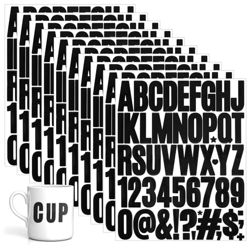 LIQWEI 500 Stück Buchstaben Nummer Aufkleber, 5cm Klebebuchstaben Wasserfeste Vinyl Zahlen, 10 Blatt Buchstaben Zahlen Aufkleber Kit für DIY Scrapbook Schilder Kunsthandwerk Karte Grußkarte(Schwarz) von LIQWEI