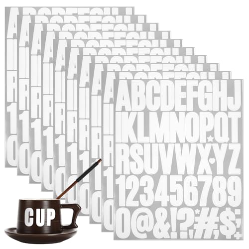 LIQWEI 500 Stück Buchstaben Nummer Aufkleber, 5cm Klebebuchstaben Wasserfeste Vinyl Zahlen, 10 Blatt Buchstaben Zahlen Aufkleber Kit für DIY Scrapbook Schilder Kunsthandwerk Karte Grußkarte(Weiß) von LIQWEI
