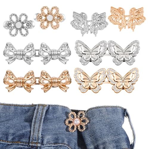 LIQWEI 8 Sets Knöpfe Hosen Enger Machen Clip, 4 Stile Metall Hosenbund Schmetterlings Verstellbarer Taillenknopf Hosenknöpfe ohne Nähen Jeansknöpfe für Frauen Jeans Hosen Rock LIQWEI 8 Sets Knöpfe Hosen Enger Machen Clip, 4 Stile Metall Hosenbund Schmetterlings Verstellbarer Taillenknopf Hosenknöpfe ohne Nähen Jeansknöpfe für Frauen Jeans Hosen Rock von LIQWEI