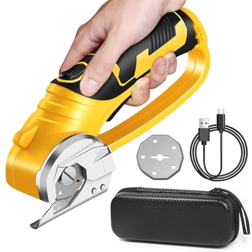 LIROPAU Kabellose Elektrische Schere, Akku Universalschere mit 2 Schneideklingen und Sicherheitssperre für Handwerk zum Schneiden von Karton Leder Teppich - Gelb LIROPAU Kabellose Elektrische Schere, Akku Universalschere mit 2 Schneideklingen und Sicherheitssperre für Handwerk zum Schneiden von Karton Leder Teppich - Gelb von LIROPAU