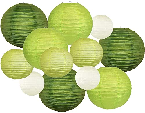 LISOPO 12er Lampions Papierlaterne, Papier Laterne Grün Lampenschirm Lampion Runde Bunt Laterne Papierlampions zum Dekorieren von Leuchten Dekoration (Keine Lichterkette) von LISOPO