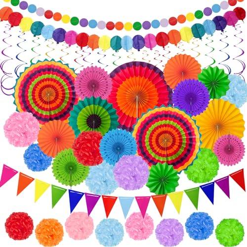 LISOPO Party Dekoration Papier Pompoms Set, Papier Fächer Set, Seidenpapier Pompons, Papierblumen Dreieckige Wimpel und hängende Glitter Punkt Girlande für Geburtstag Party, Hochzeit, Festival Deko LISOPO Party Dekoration Papier Pompoms Set, Papier Fächer Set, Seidenpapier Pompons, Papierblumen Dreieckige Wimpel und hängende Glitter Punkt Girlande für Geburtstag Party, Hochzeit, Festival Deko von LISOPO