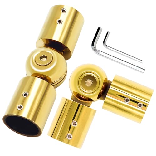LISTENJIALE Eckverbinder für Fenstervorhangstangen, 2 Stück, verstellbarer Eckvorhangstangenverbinder für 2,5 cm Erkerfenster (helles Gold) von LISTENJIALE