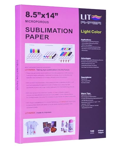 LIT Sublimationspapier, 21,6 x 35,6 cm, A4+, legale Größe, Transferpapier für alle Epson Sawgrass Ricoh HPInkjet-Drucker mit Sublimationstinte für einzigartige Bastelarbeiten, Tassen, Becher, von LIT PAPER