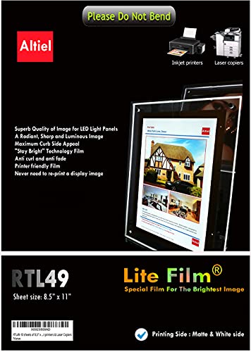 RTL49–10 Blatt à 21,6 x 27,9 cm – durchscheinende Hintergrundbeleuchtung Folie für alle Tintenstrahldrucker & Laserkopierer, speziell für LED-Lichtkasten, LED-Fenster-Displays von LITE FILM
