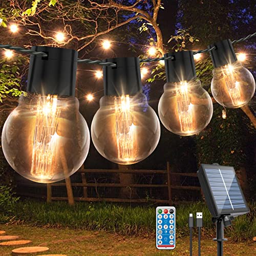 LITOHOM Solar Soffitte Lichter Außen, 9M/29.5FT G50 20 Glühbirnen Solar Lichterkette Außen Garten, Fernbedienung, 8 Modi 4 Helligkeit, Lichterkette IP65 Wasserdicht für Garten Terrasse Dekoration von LITOHOM