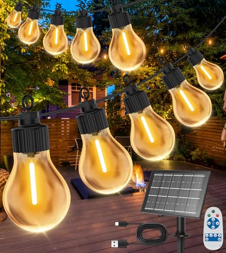 Solar Lichterkette Aussen, 15M/50FT Lichterkette Außen Solar Mit 20 Glühbirnen, Usb-Aufladung, Timmer&Fernbedienung, 4 Modus Solarlichterkette Wetterfest für Garten, Balkon, Party, Balkon, Hochzeit von LITOHOM