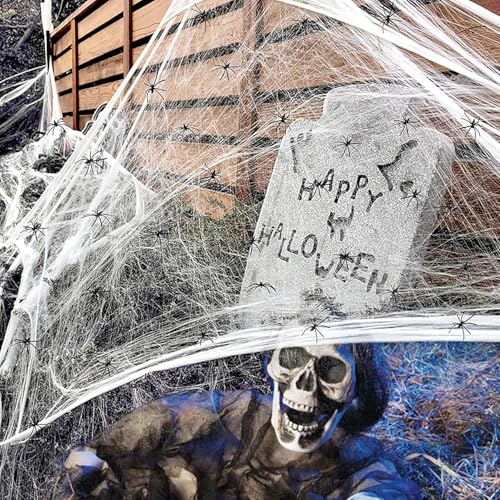 Halloween Deko Outdoor,200 g Weiße Spinnennetz Deko mit 50 Schwarz Spinnen,Horror Deko Spinnenabwehr Gruselige Atmosphäre für Drinnen/Außen,Karneval, Party, Häuser, Garten, Spukhaus, Fenster, Kamin Halloween Deko Outdoor,200 g Weiße Spinnennetz Deko mit 50 Schwarz Spinnen,Horror Deko Spinnenabwehr Gruselige Atmosphäre für Drinnen/Außen,Karneval, Party, Häuser, Garten, Spukhaus, Fenster, Kamin von LITZEE