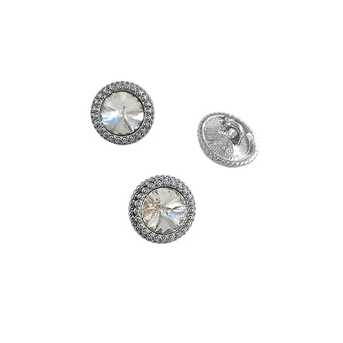 KnöPfe 12,5/15/18/21 MM Strass Runde Taste Mode Decor Schmuck Metall Gold Tasten Von Kleidung Nähen zubehör DIY(Clear silver,15mm 6pcs) von LIUCHUCHU