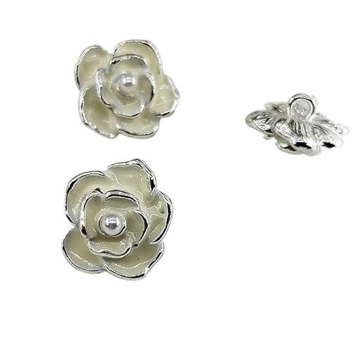 KnöPfe 18/23mm Kamelienknöpfe for Stricken Mode Perlen Schwarz Weiß Metall Schaftknopf Nähzubehör DIY(Metal silver wt,18mm 6pcs) von LIUCHUCHU