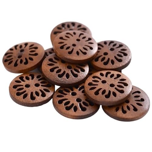 KnöPfe 18mm 30 Stücke Hohle Chrysanthemenform Holzknöpfe Niedliche runde dunkelbraune Musterknöpfe for Kleidung DIY Bekleidungszubehör(A,18mm 30Pcs) von LIUCHUCHU