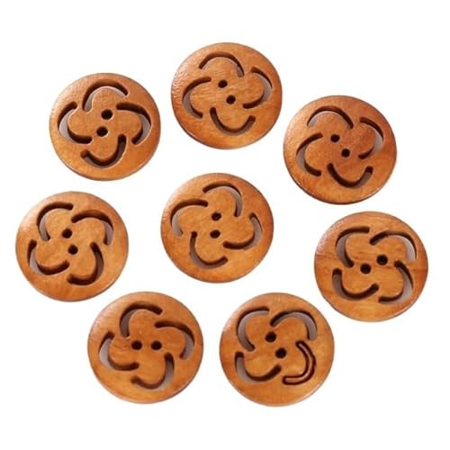 KnöPfe 18mm 30 Stücke Hohle Chrysanthemenform Holzknöpfe Niedliche runde dunkelbraune Musterknöpfe for Kleidung DIY Bekleidungszubehör(B,18mm 30Pcs) von LIUCHUCHU