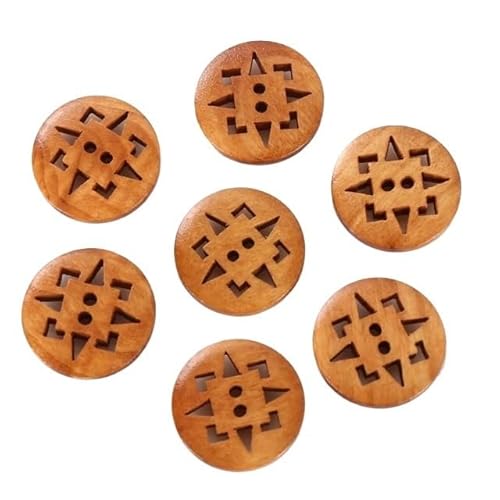 KnöPfe 18mm 30 Stücke Hohle Chrysanthemenform Holzknöpfe Niedliche runde dunkelbraune Musterknöpfe for Kleidung DIY Bekleidungszubehör(C,18mm 30Pcs) von LIUCHUCHU
