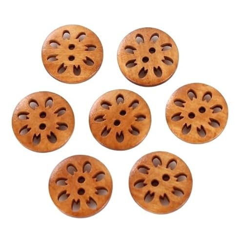 KnöPfe 18mm 30 Stücke Hohle Chrysanthemenform Holzknöpfe Niedliche runde dunkelbraune Musterknöpfe for Kleidung DIY Bekleidungszubehör(E,20mm 50pcs) von LIUCHUCHU