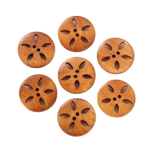 KnöPfe 18mm 30 Stücke Hohle Chrysanthemenform Holzknöpfe Niedliche runde dunkelbraune Musterknöpfe for Kleidung DIY Bekleidungszubehör(F,20mm 50pcs) von LIUCHUCHU