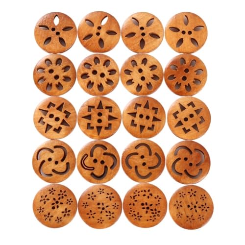 KnöPfe 18mm 30 Stücke Hohle Chrysanthemenform Holzknöpfe Niedliche runde dunkelbraune Musterknöpfe for Kleidung DIY Bekleidungszubehör(Random mixing,18mm 30Pcs) von LIUCHUCHU