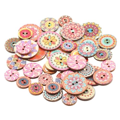 KnöPfe 50 stücke 15/20/25mm Holz Runde Bemalt Nähen Knopf for Kleidung Dekoration Sammelalbum Diy Home Nähzubehör(B05000,15mm) von LIUCHUCHU