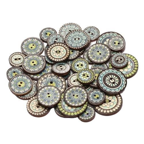 KnöPfe 50 stücke 15/20/25mm Holz Runde Bemalt Nähen Knopf for Kleidung Dekoration Sammelalbum Diy Home Nähzubehör(B07851,20mm) von LIUCHUCHU