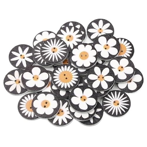 KnöPfe 50 stücke 15/20/25mm Holz Runde Bemalt Nähen Knopf for Kleidung Dekoration Sammelalbum Diy Home Nähzubehör(C01730,15mm) von LIUCHUCHU