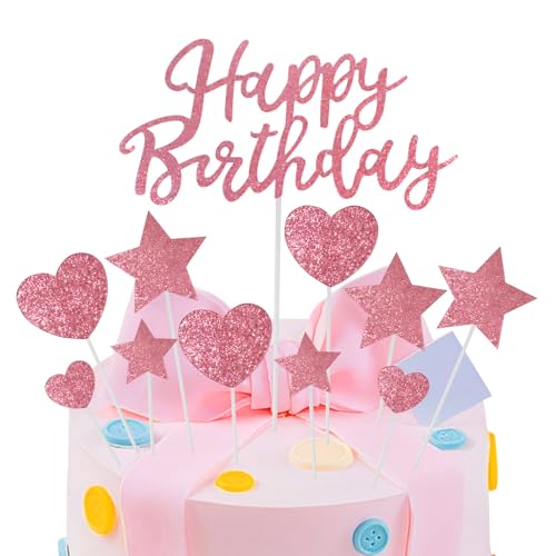 11 PCS Alles Gute zum Geburtstag Kuchen Toppers, LIUCONGBD Rose Gold Sterne und Herzen Kuchen Dekorationen, personalisierte Kuchen Topper für Frauen Mädchen Mann Jungen Baby Dusche Party Dekor 11 PCS Alles Gute zum Geburtstag Kuchen Toppers, LIUCONGBD Rose Gold Sterne und Herzen Kuchen Dekorationen, personalisierte Kuchen Topper für Frauen Mädchen Mann Jungen Baby Dusche Party Dekor von LIUCONGBD