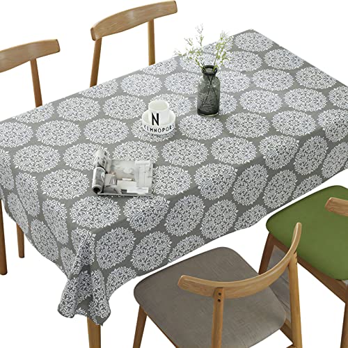 LIUCONGBD Graue Retro-Tischdecke 90x90 cm, quadratische Baumwoll-Leinen-Tischdecke, Blumenmuster Medaillon Tischdecke für drinnen und draußen Zuhause Küche Wohnzimmer Picknick von LIUCONGBD