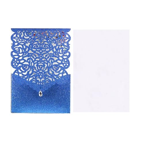 10 Stücke Glitter Papier Hochzeitseinladungskarte Spitze Diamant Tasche Grußkarte Geburtstag Mariage Hochzeit Gunsten Dekoration Geeignet für Hochzeiten, Partys, Abschlussfeiern(Blue cover insert) von LIUHLFSR