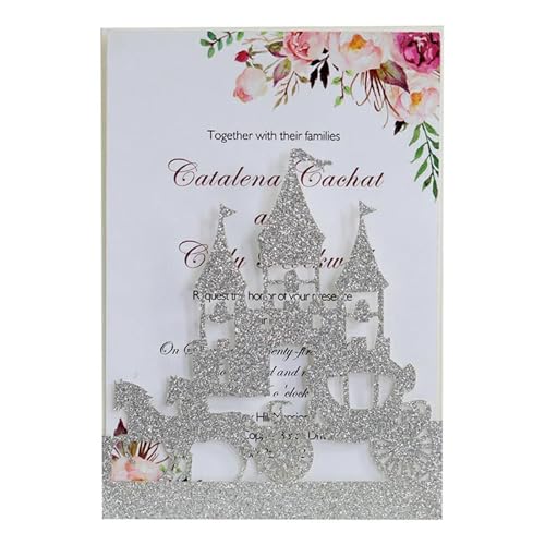 LIUHLFSR 10 Stücke Laser Cut Kutsche Schloss Glitter Hochzeitseinladungskarte Silber Rot Luxus Hochzeitseinladungskarte Hochzeitsfeierzubehör Geeignet für Hochzeiten, Partys, Abschlussfeiern(Silver) LIUHLFSR 10 Stücke Laser Cut Kutsche Schloss Glitter Hochzeitseinladungskarte Silber Rot Luxus Hochzeitseinladungskarte Hochzeitsfeierzubehör Geeignet für Hochzeiten, Partys, Abschlussfeiern(Silver) von LIUHLFSR