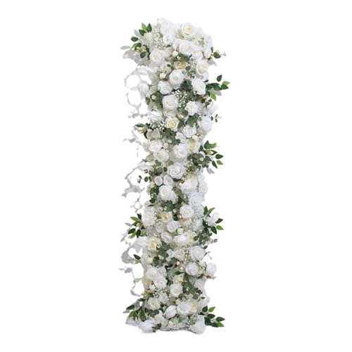 LIUHLFSR Künstlicher Läufer, Blumenreihe, Hochzeitsarrangement, Dekoration, Florale Kulisse, Requisiten, Tischblumenläufer, Eventparty, Blumendekor für Hausgarten Dekorationen(White,45x100cm) von LIUHLFSR