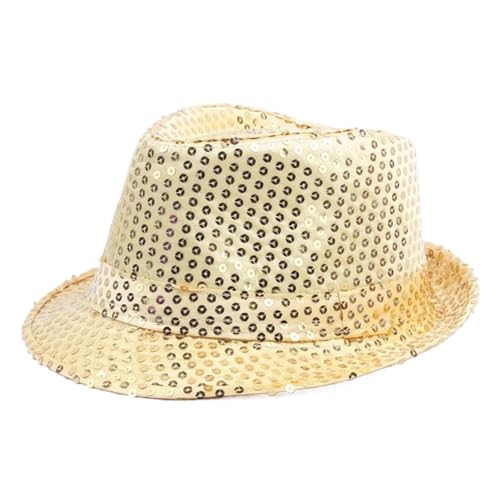 LIUHLFSR Pailletten-Bowlerhut, Tanzkappe, Gerollter Rand, Funkelnde Jazz-Tanzkappe, Bühnenzauber-Performance, Perlenkappe Für Formelle Anlässe, Hochzeiten(Yellow) von LIUHLFSR
