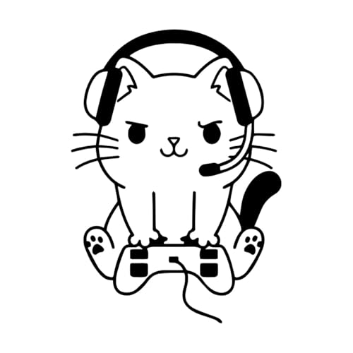 Gamer-Katze, lustige Nerd-Geek-Katze, Videospiele, Videospiel-Wandaufkleber, Gamer-Geschenk, Vinyl für Kinderzimmer-L-48x67cm-Black Gamer-Katze, lustige Nerd-Geek-Katze, Videospiele, Videospiel-Wandaufkleber, Gamer-Geschenk, Vinyl für Kinderzimmer-L-48x67cm-Black von LIUJIAHAO