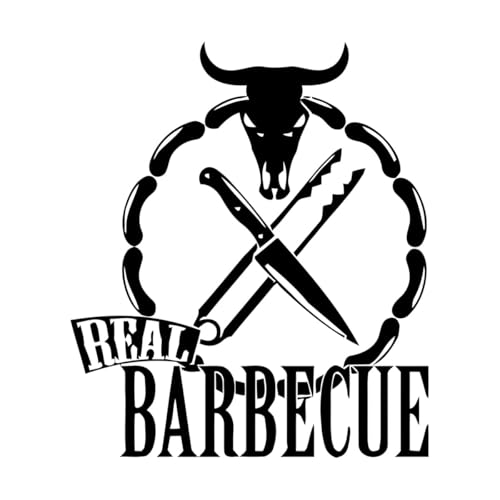 Restaurant Rinderkopf gekochtes Essen Aufkleber Real Barbecue Stierkopf Messer Wandaufkleber Abnehmbare Dening Room Decor Wandbild-L-57x67cm-Black von LIUJIAHAO