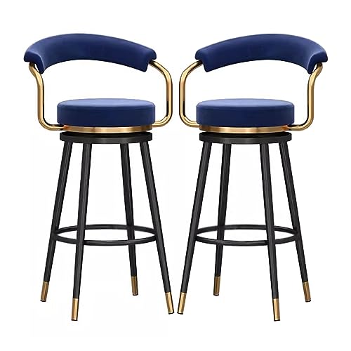 LIULIFEN Barhocker aus Samtstoff, 2er-Set mit Rückenlehne und Armlehne, Hochstühle für Esszimmer, Küche, Kneipe, Farbe: Blau, Höhe: 65 cm, Beine aus schwarzem Metall. LIULIFEN Barhocker aus Samtstoff, 2er-Set mit Rückenlehne und Armlehne, Hochstühle für Esszimmer, Küche, Kneipe, Farbe: Blau, Höhe: 65 cm, Beine aus schwarzem Metall. von LIULIFEN