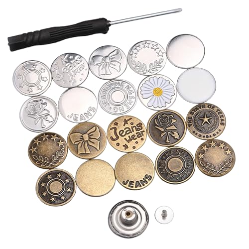 LIULINY 20 Stück Jeans Knöpfe Ohne Nähen, Verstellbare Hosenknöpfe, 17mm Nähfreiknopf Hosen Ersatz, No Sew InstanKnöpfe mit Schraubendreher, für Reparatur Jeans DIY Kleidung von LIULINY
