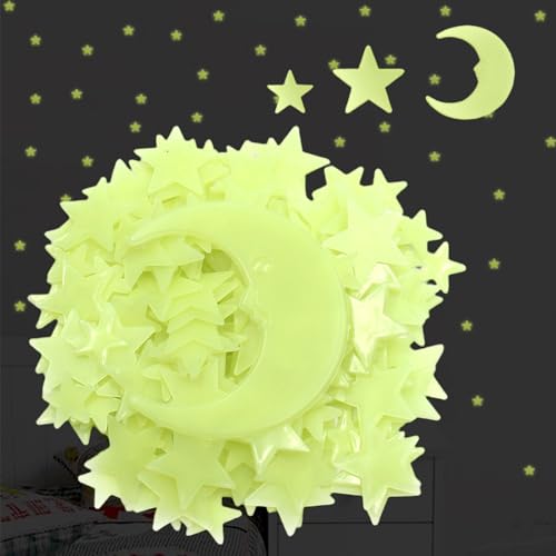 LIULINY 201 Stück Leuchtaufkleber, Leuchtsterne, Leuchtende Sterne Wandsticker im Dunkelen, Mond Leuchtsticker Passend, Leuchtsterne Kinderzimmer Wandtattoo, für Home Art Decor Decke Wanddekoration von LIULINY