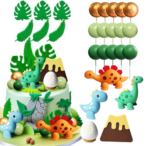 LIULINY 26 Stück Dinosaurier Kucheneinsätze, Dinosaurier Kuchendekorationen, Dino Geburtstag Deko, Kreative Cartoon Kucheneinsätze, für Dino Thema Babyparty Kindergeburtstag Party Kuchendekorationen von LIULINY