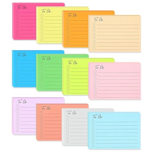 LIULINY 600 Stücke Haftnotizen Klebezettel, 12 Farben Selbstklebende Notizzettel, 10x7 cm Bunt Linierte Sticky Notes, Haftnotizen Notizzettel, 50 Blätter/Block, Büronotizen, für Büro Zuhause von LIULINY